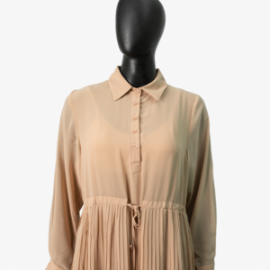 Pleated Beige Chiffon Long Dress