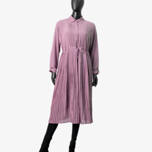 Purple Pleated Long Dress Drawstring